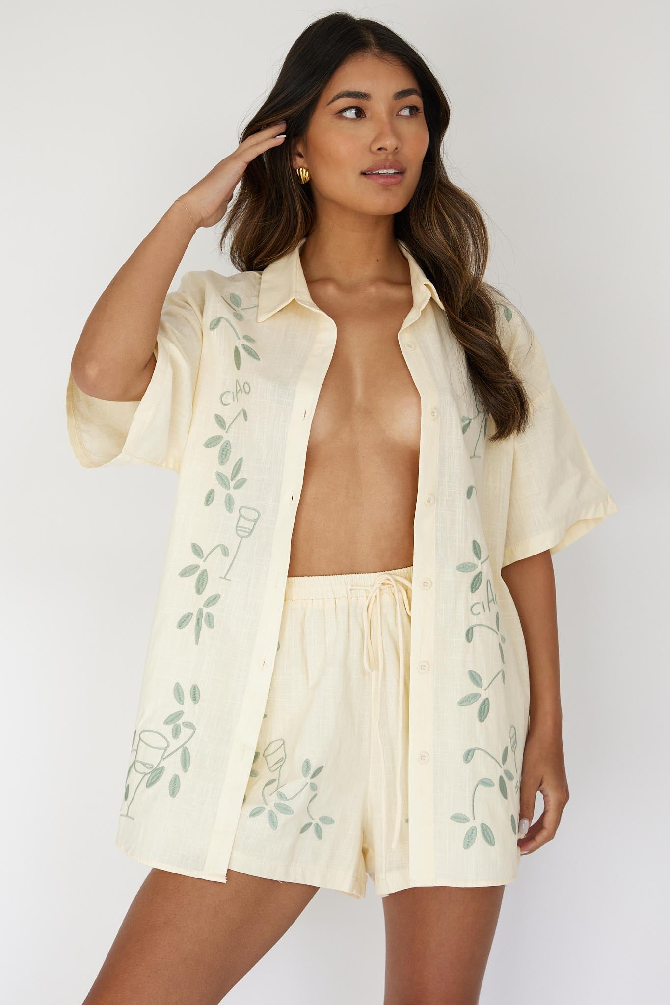 Ciao Ciao Embroidered Button-Up Shirt Butter by Selfie Leslie Australia