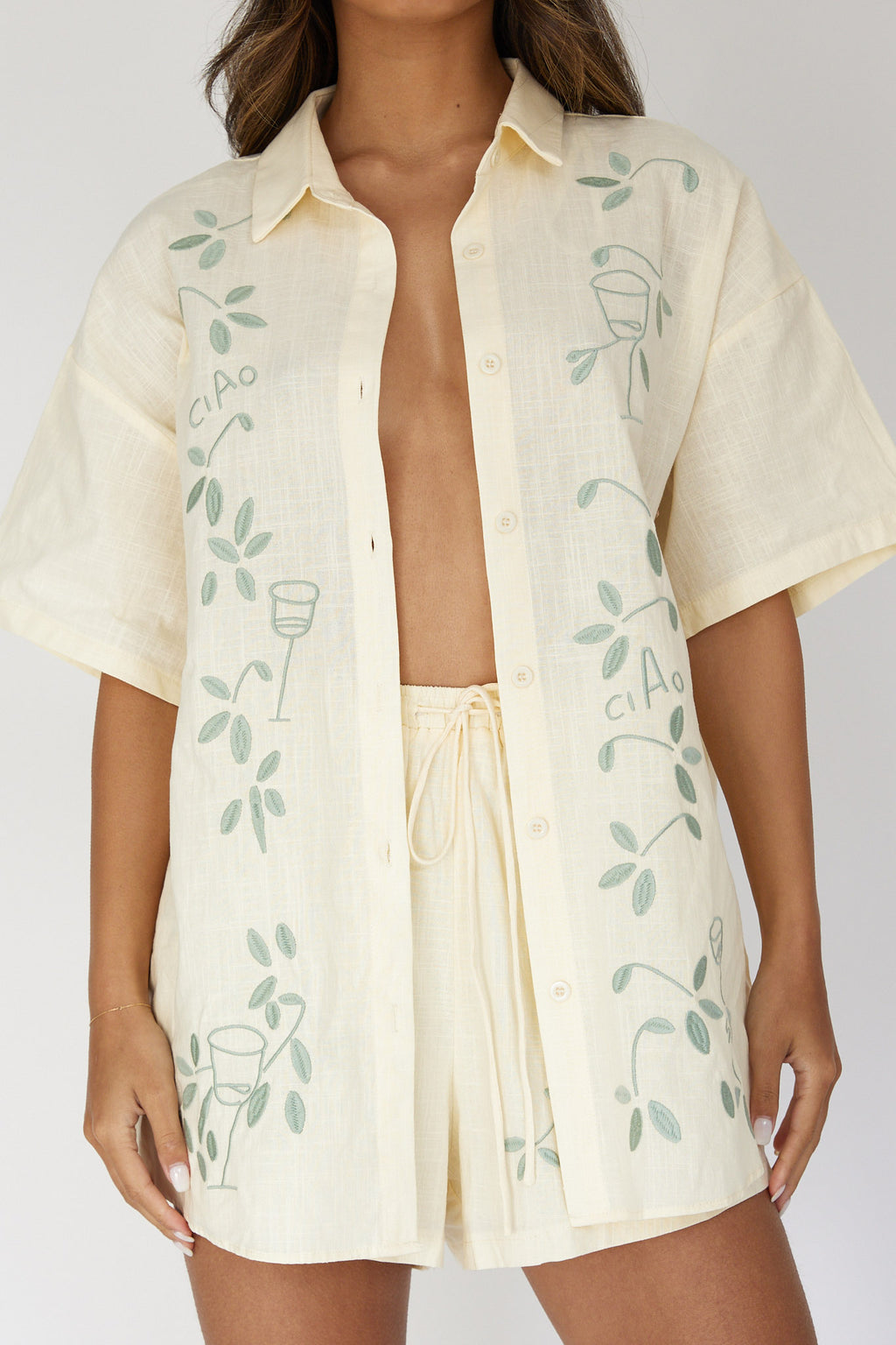 Ciao Ciao Embroidered Button-Up Shirt Butter by Selfie Leslie Australia