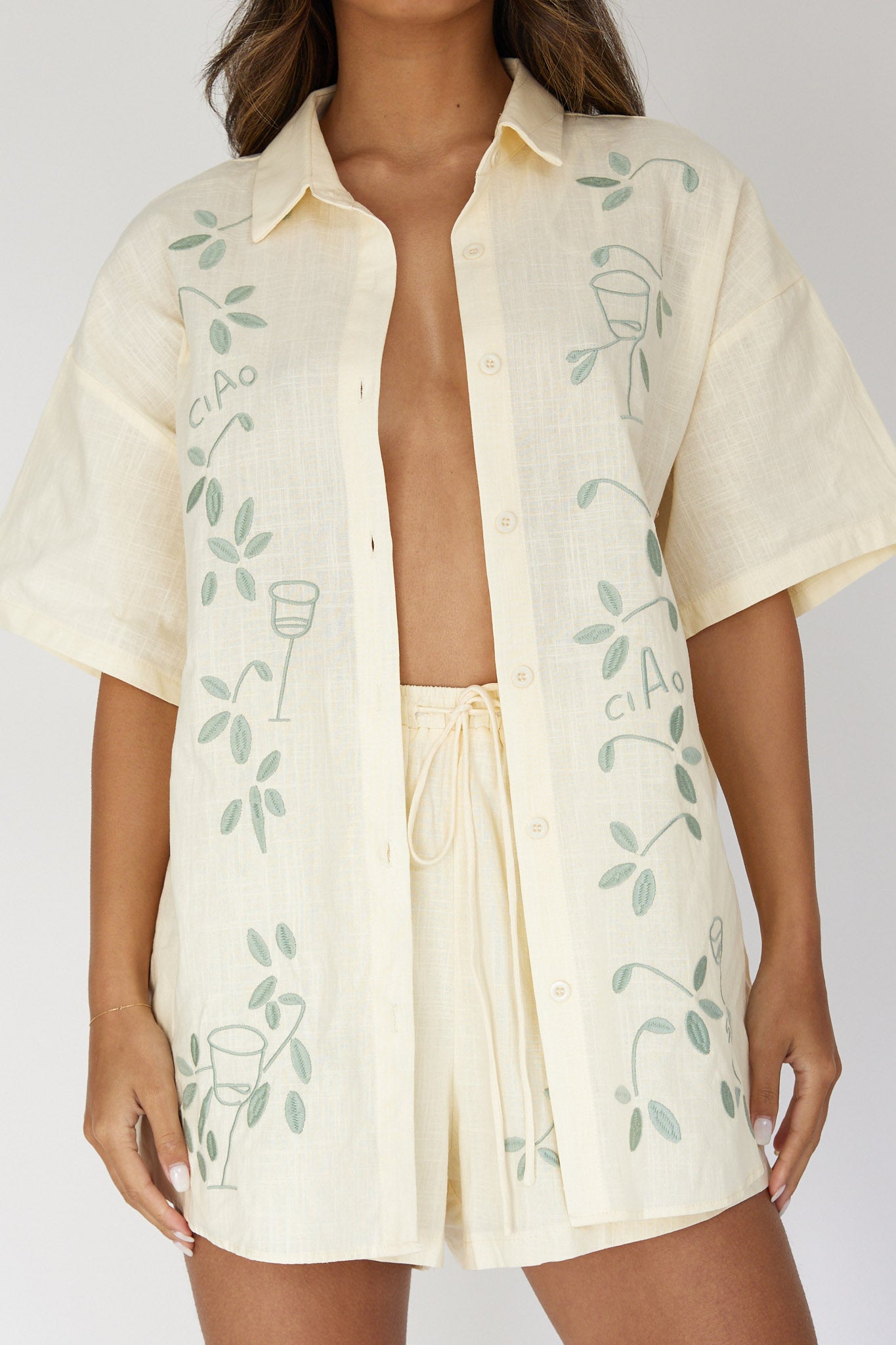 Ciao Ciao Embroidered Button-Up Shirt Butter by Selfie Leslie Australia