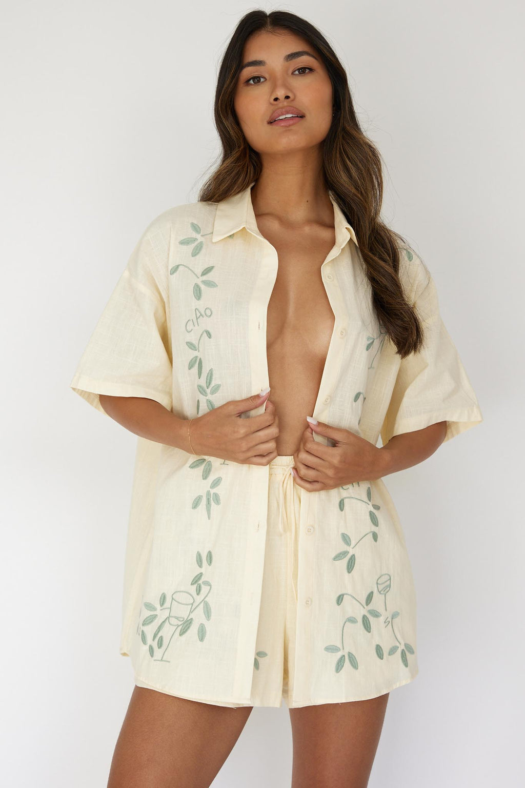 Ciao Ciao Embroidered Button-Up Shirt Butter by Selfie Leslie Australia