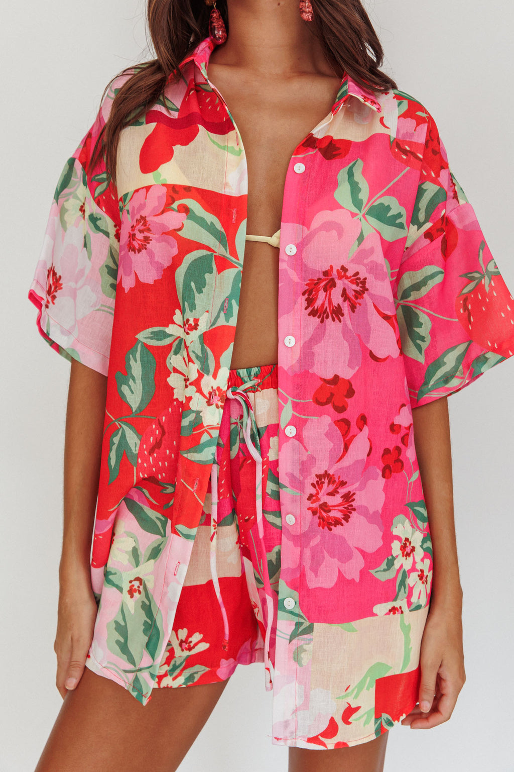 Ciao Ciao Floral Short Sleeve Buttoned Shirt Pink by Selfie Leslie Australia