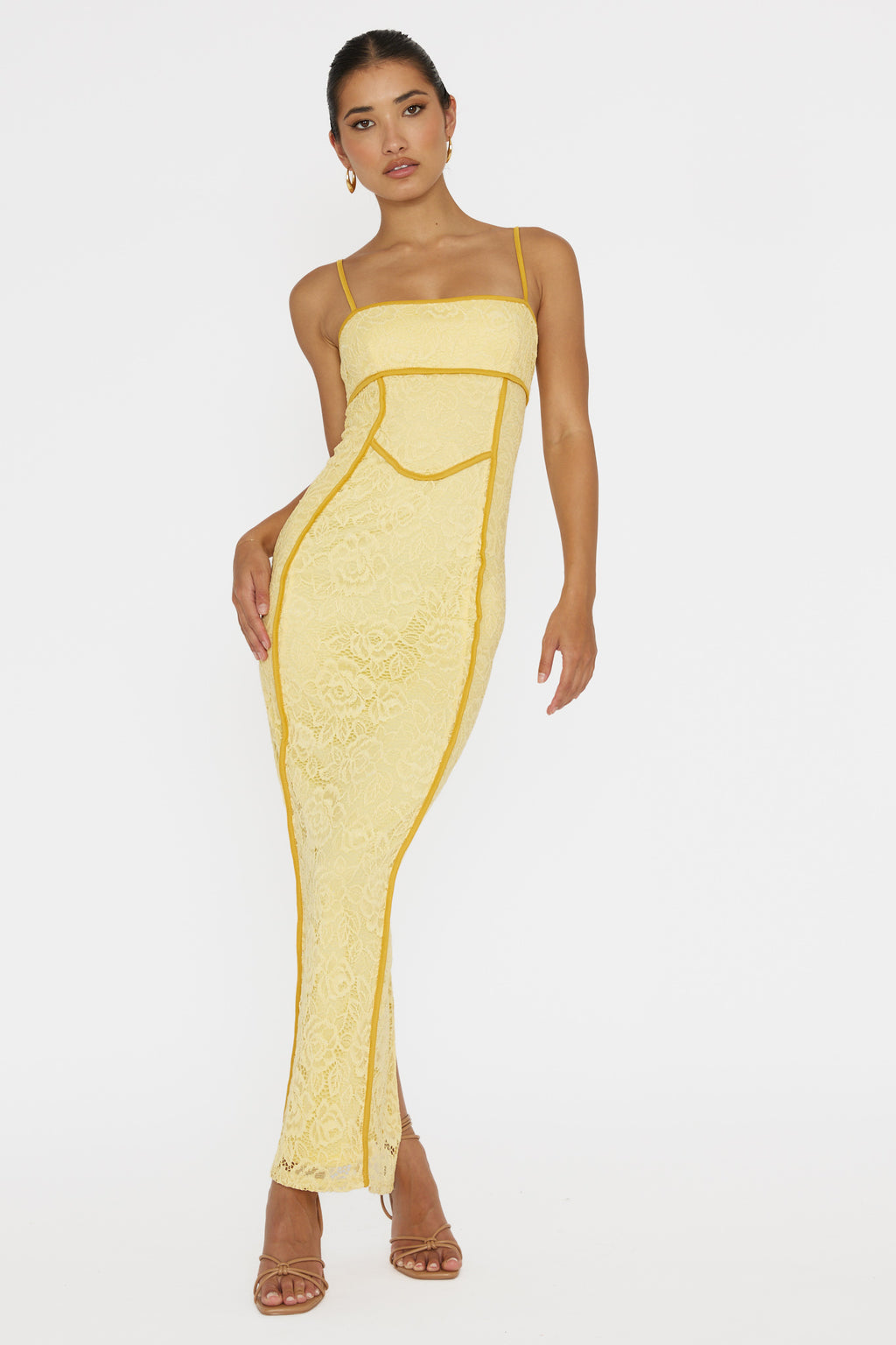 Inga Lace Piping Trim Midi Dress Yellow by Selfie Leslie Australia