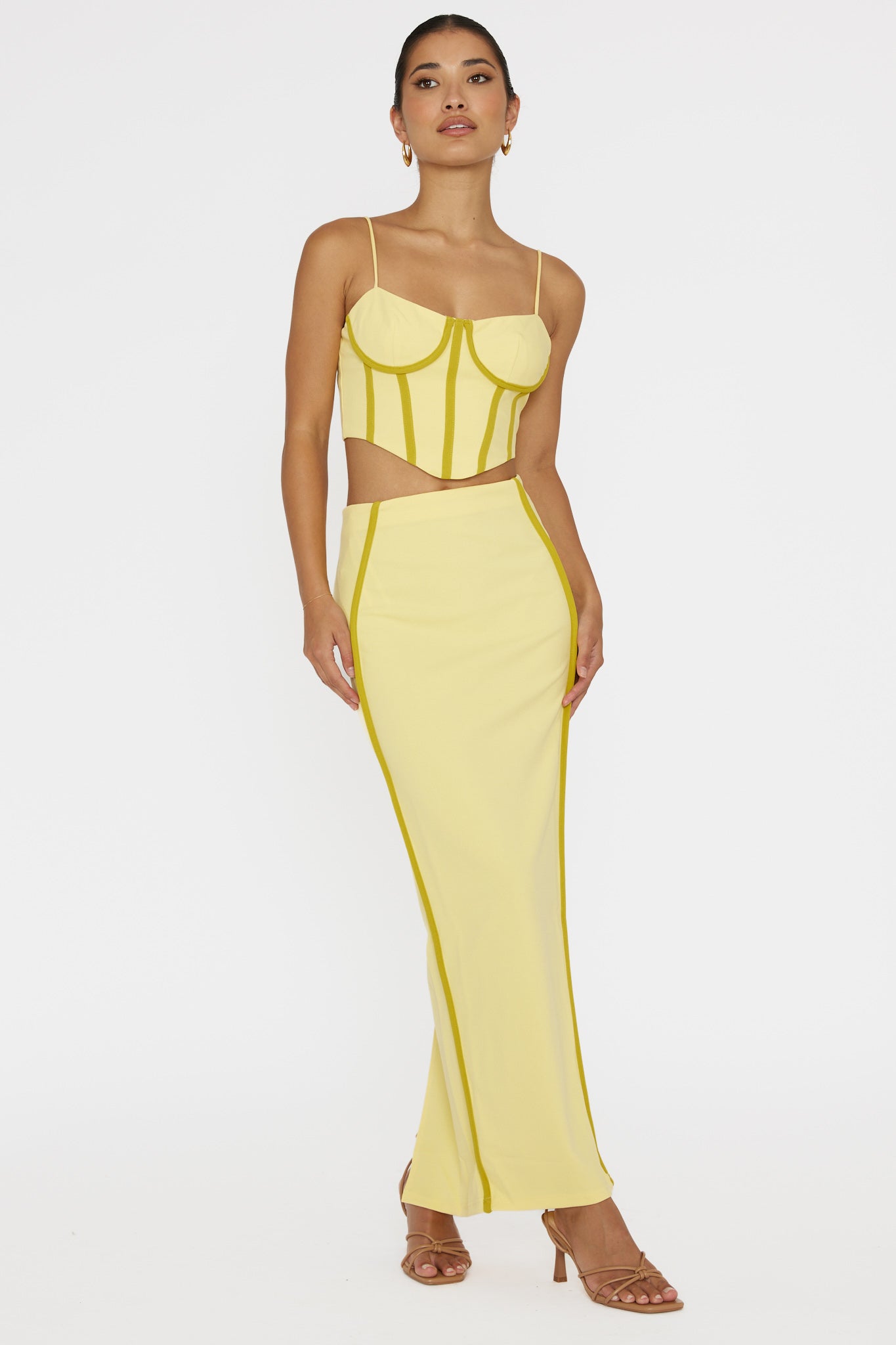 Ferrera Piping Trim Maxi Skirt Yellow by Selfie Leslie Australia