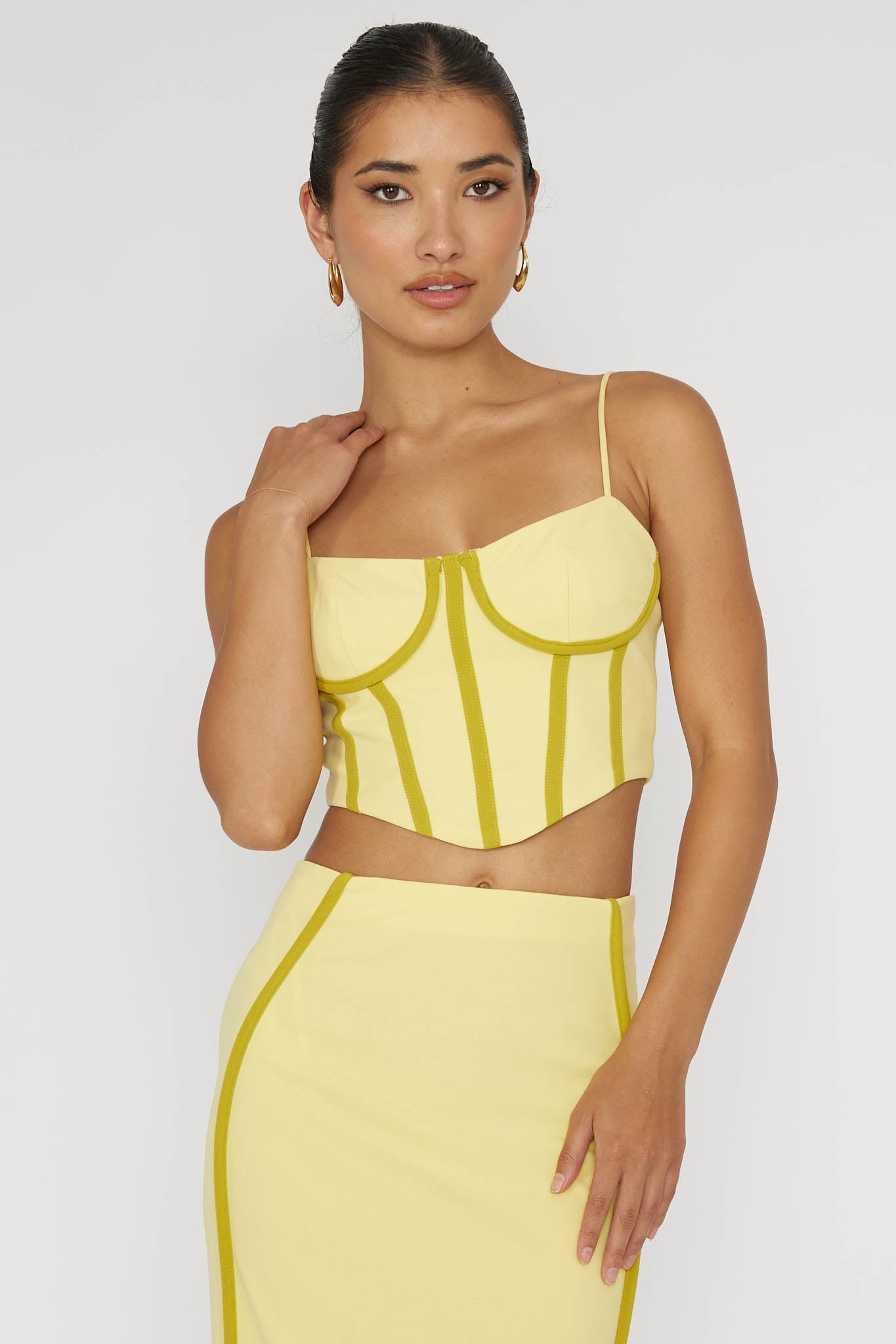 Ferrera Piping Trim Crop Top Yellow by Selfie Leslie Australia