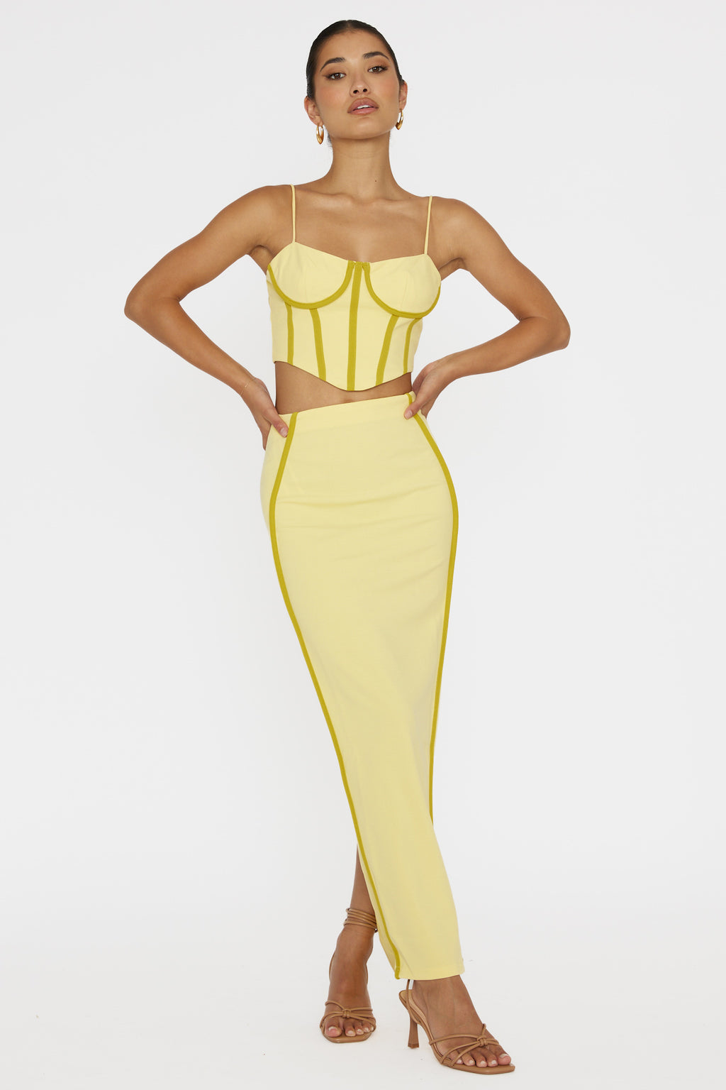 Ferrera Piping Trim Crop Top Yellow by Selfie Leslie Australia