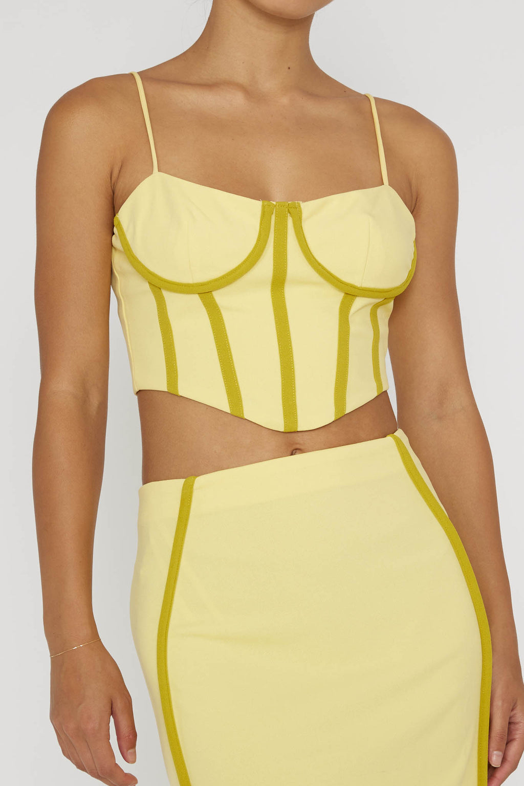 Ferrera Piping Trim Crop Top Yellow by Selfie Leslie Australia