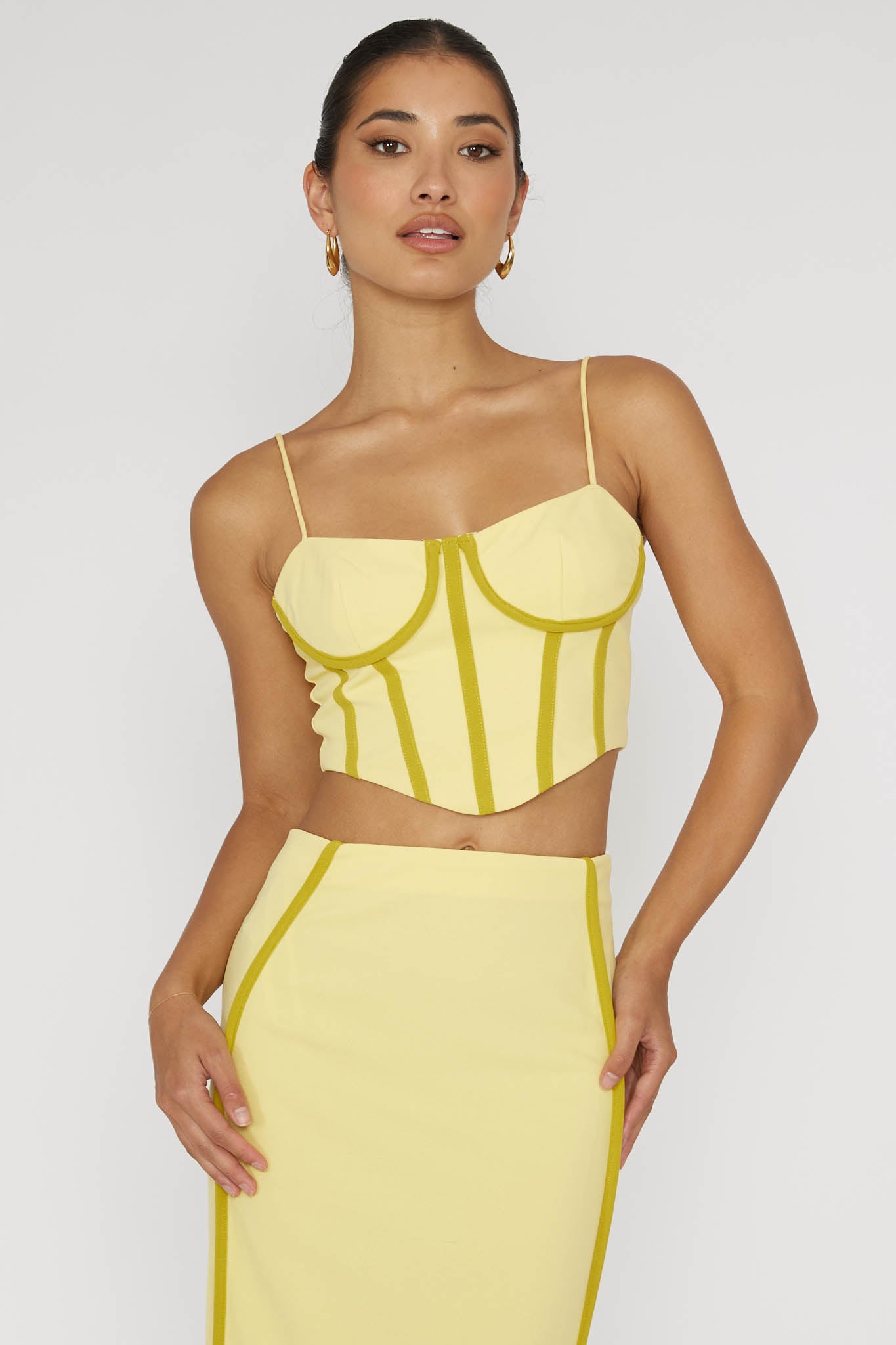 Ferrera Piping Trim Crop Top Yellow by Selfie Leslie Australia