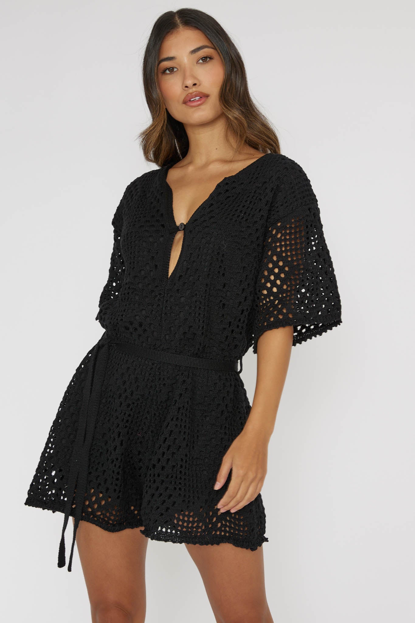 Asana Crochet Button Romper Black by Selfie Leslie Australia