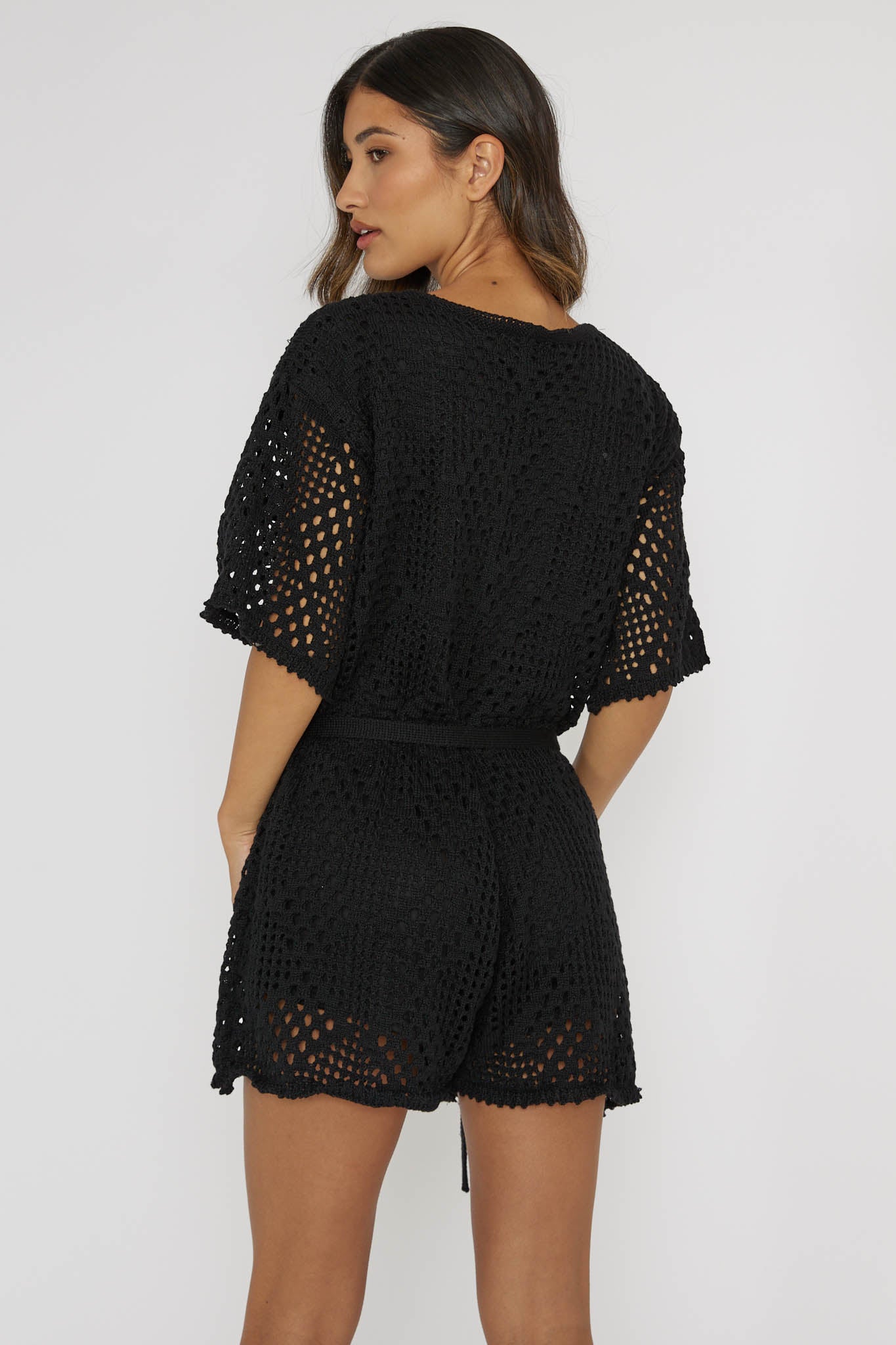 Asana Crochet Button Romper Black by Selfie Leslie Australia