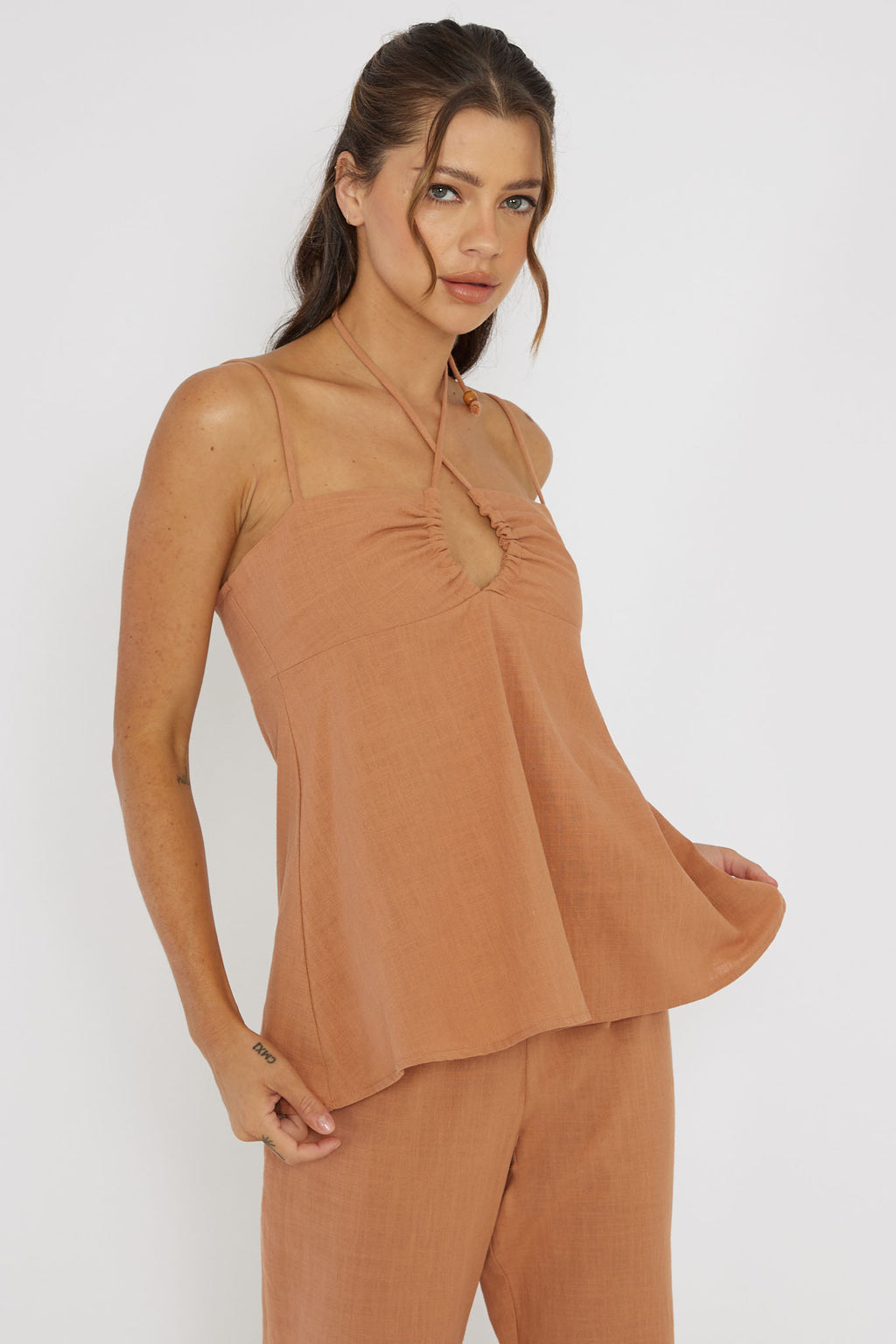 Freestyle Neck Tie Top Sand by Selfie Leslie Australia