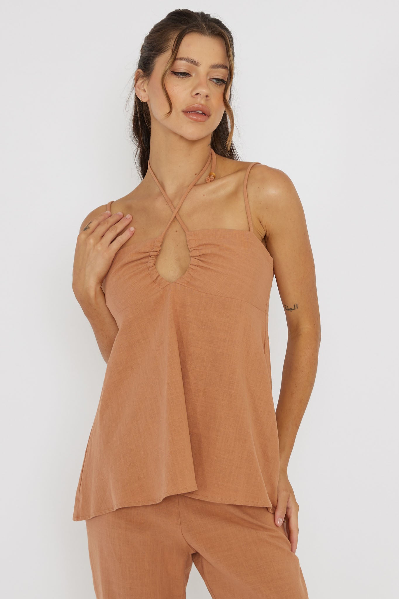 Freestyle Neck Tie Top Sand by Selfie Leslie Australia