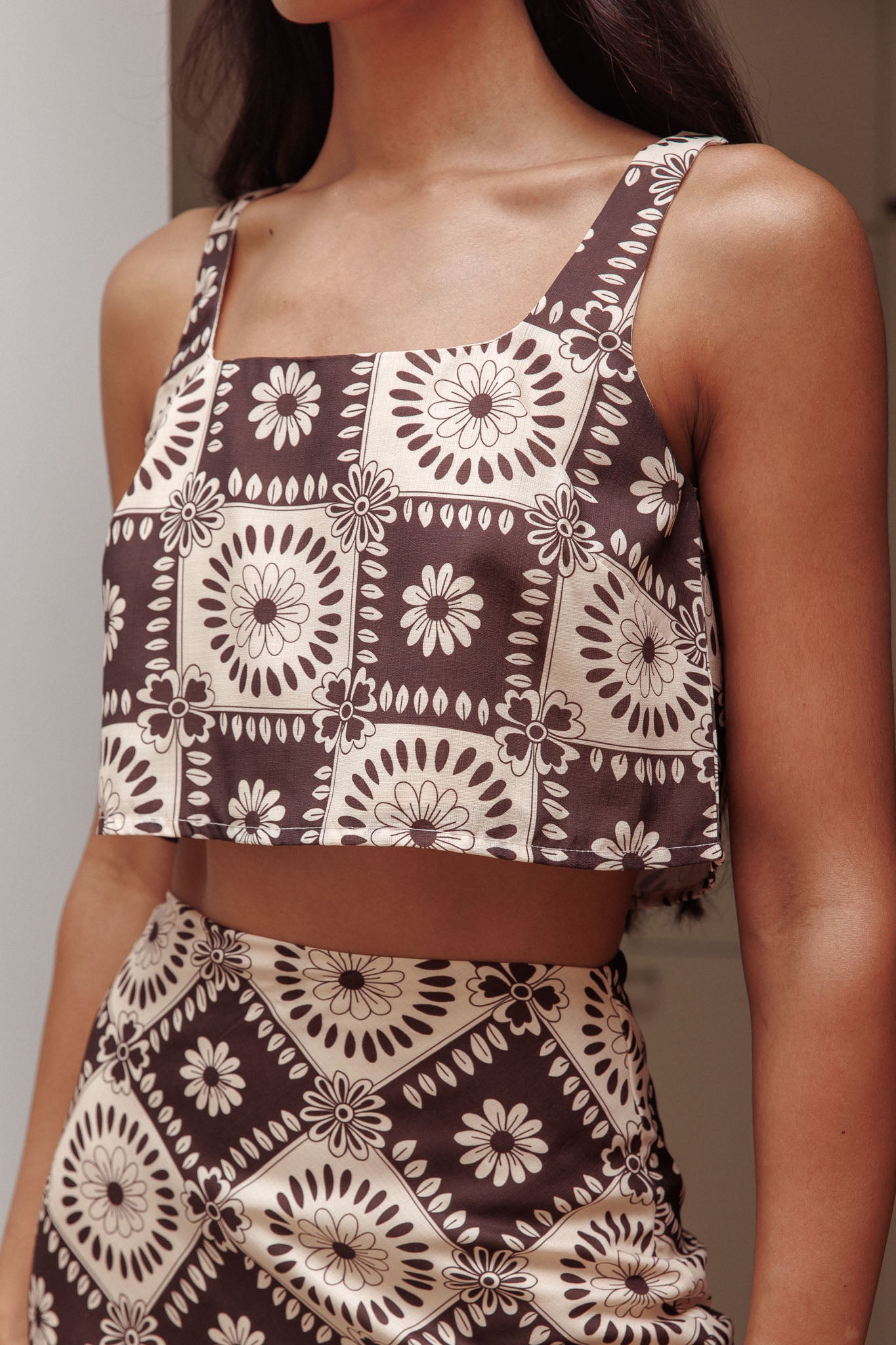 Vitamin Sea Crop Top Floral Brown by Selfie Leslie Australia
