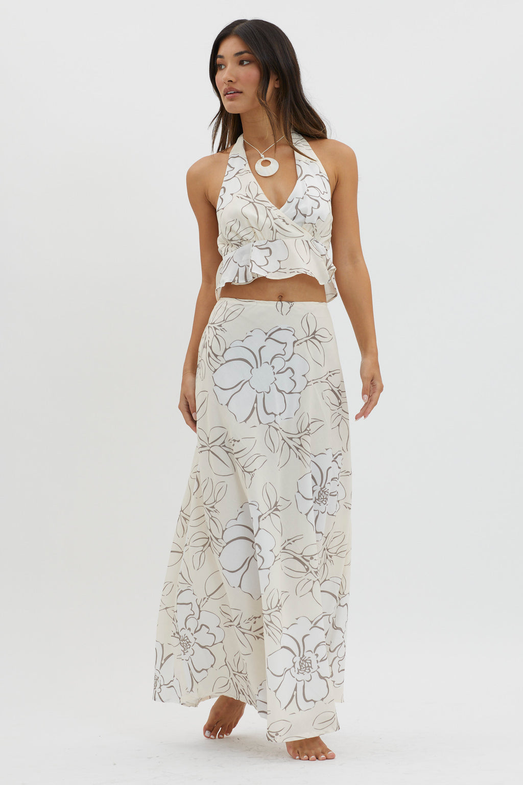 Kika Maxi Skirt Floral Cream by Selfie Leslie Australia