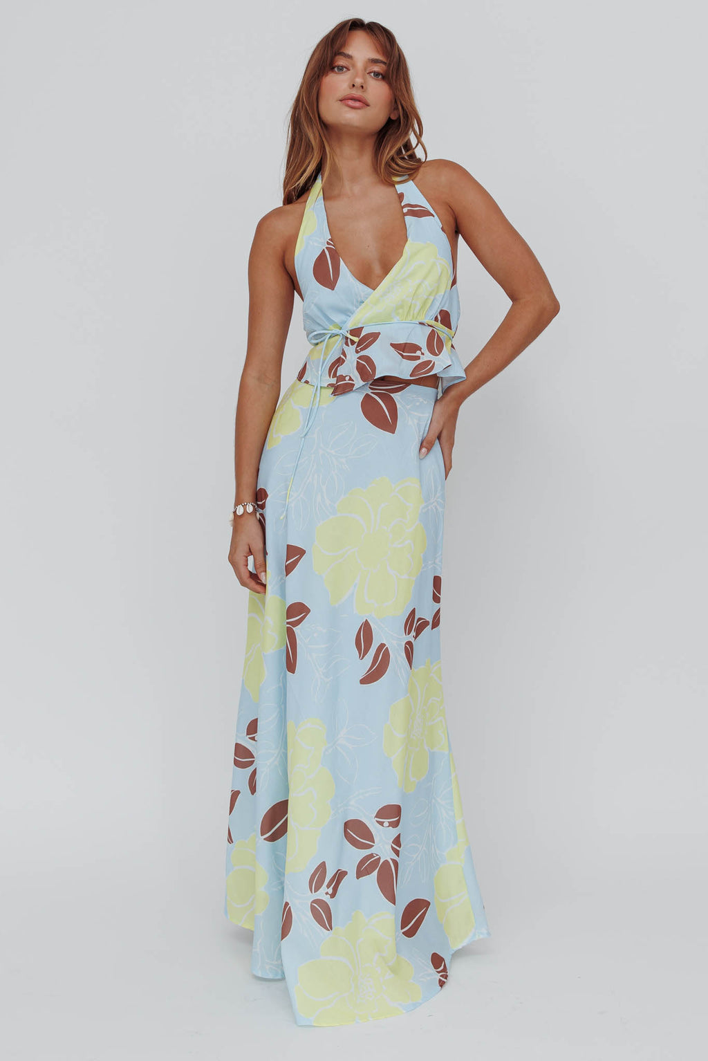 Kika Halterneck Crop Top Floral Blue by Selfie Leslie Australia