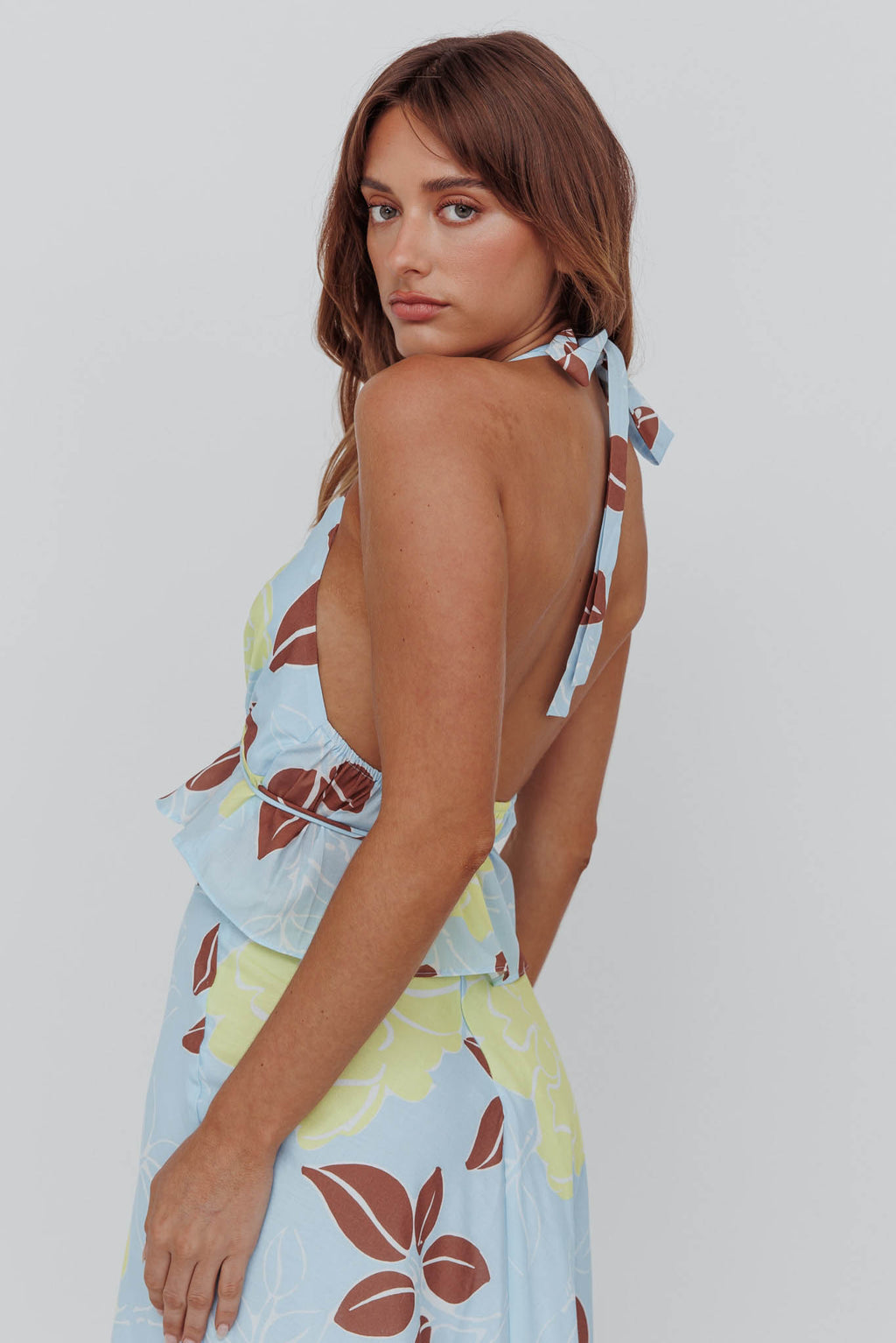 Kika Halterneck Crop Top Floral Blue by Selfie Leslie Australia