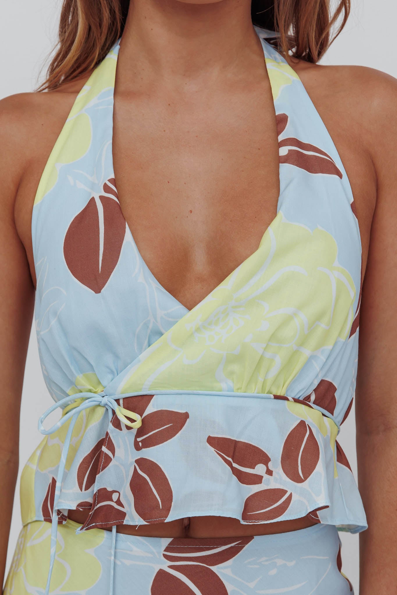 Kika Halterneck Crop Top Floral Blue by Selfie Leslie Australia