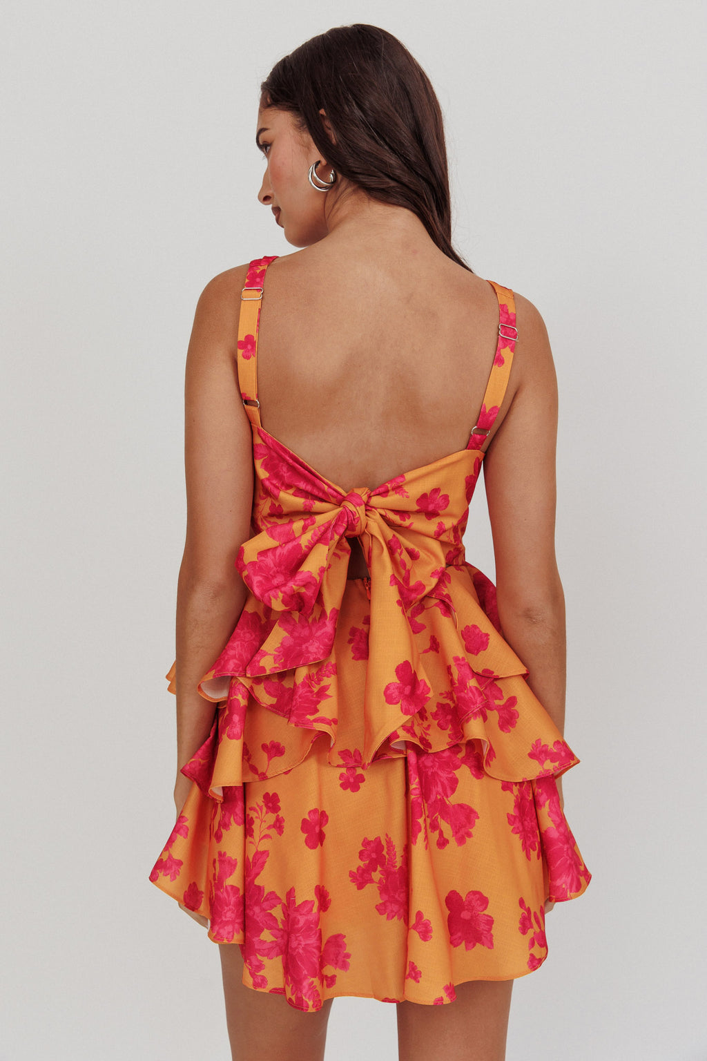 Like Me V-Neck Tied Back Floral Romper Orange by Selfie Leslie Australia