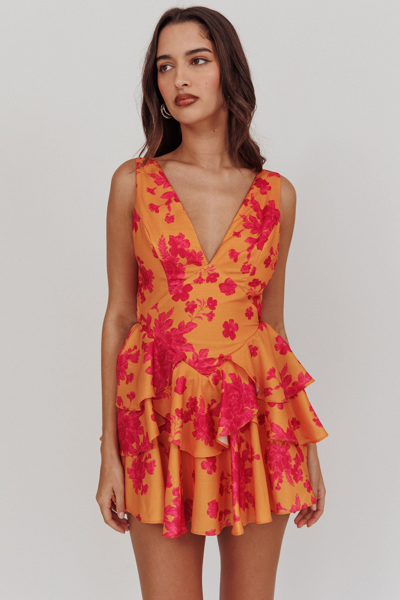 Like Me V-Neck Tied Back Floral Romper Orange by Selfie Leslie Australia