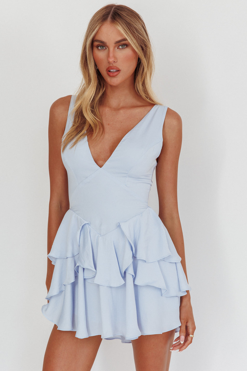 Like Me Tied Back Layered Mini Dress Sky by Selfie Leslie Australia