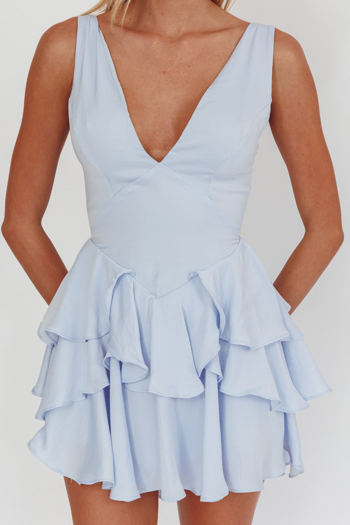 Like Me Tied Back Layered Mini Dress Sky by Selfie Leslie Australia