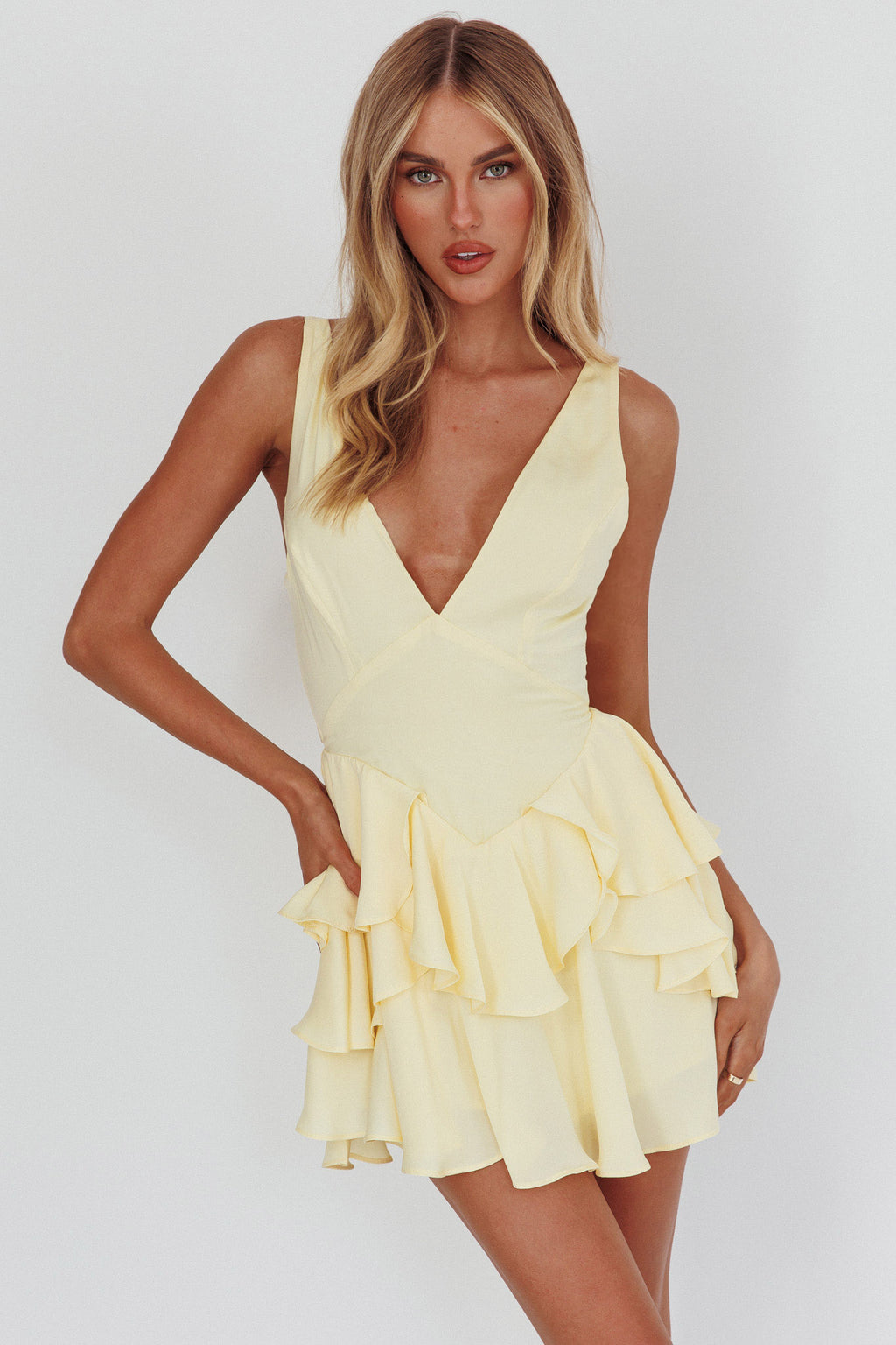 Like Me Tied Back Layered Mini Dress Yellow by Selfie Leslie Australia