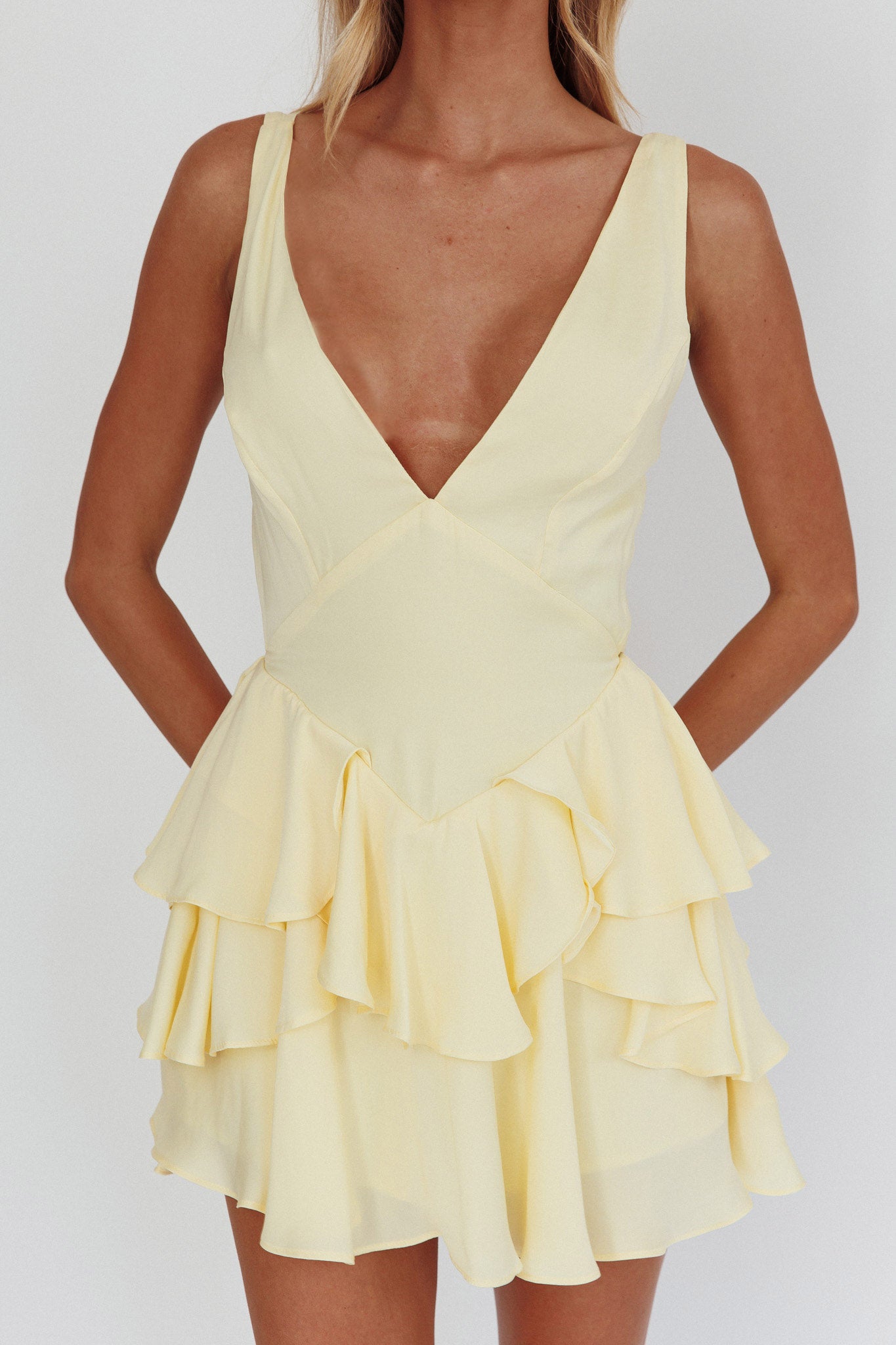 Like Me Tied Back Layered Mini Dress Yellow by Selfie Leslie Australia