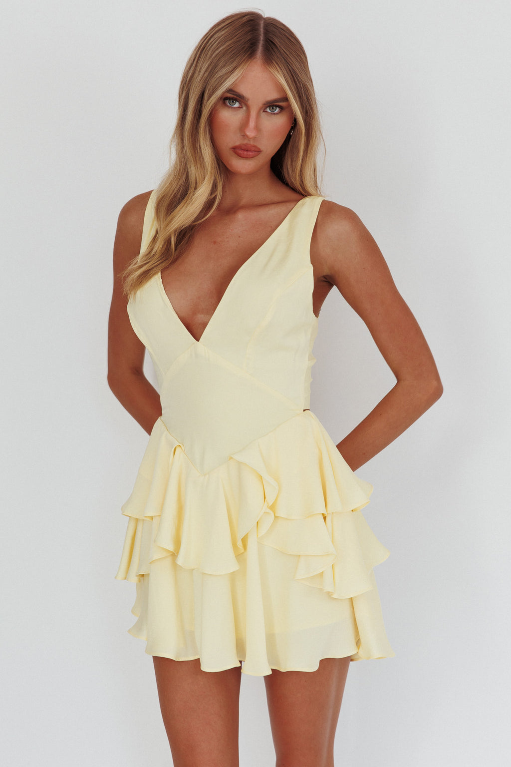Like Me Tied Back Layered Mini Dress Yellow by Selfie Leslie Australia