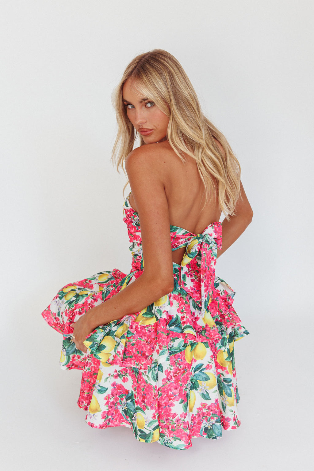Like Me Tied Back Layered Mini Dress Citrus Pink by Selfie Leslie Australia