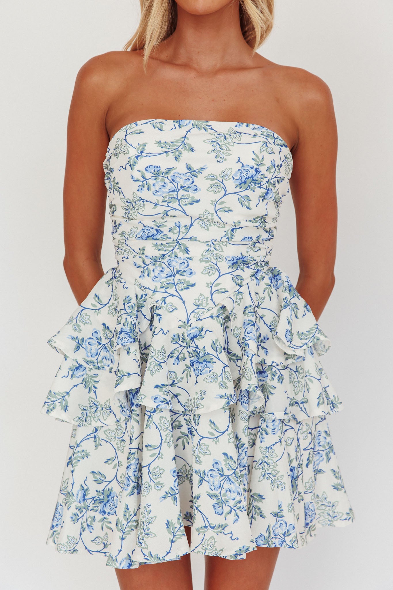 Like Me Tied Back Layered Mini Dress Floral Blue by Selfie Leslie Australia