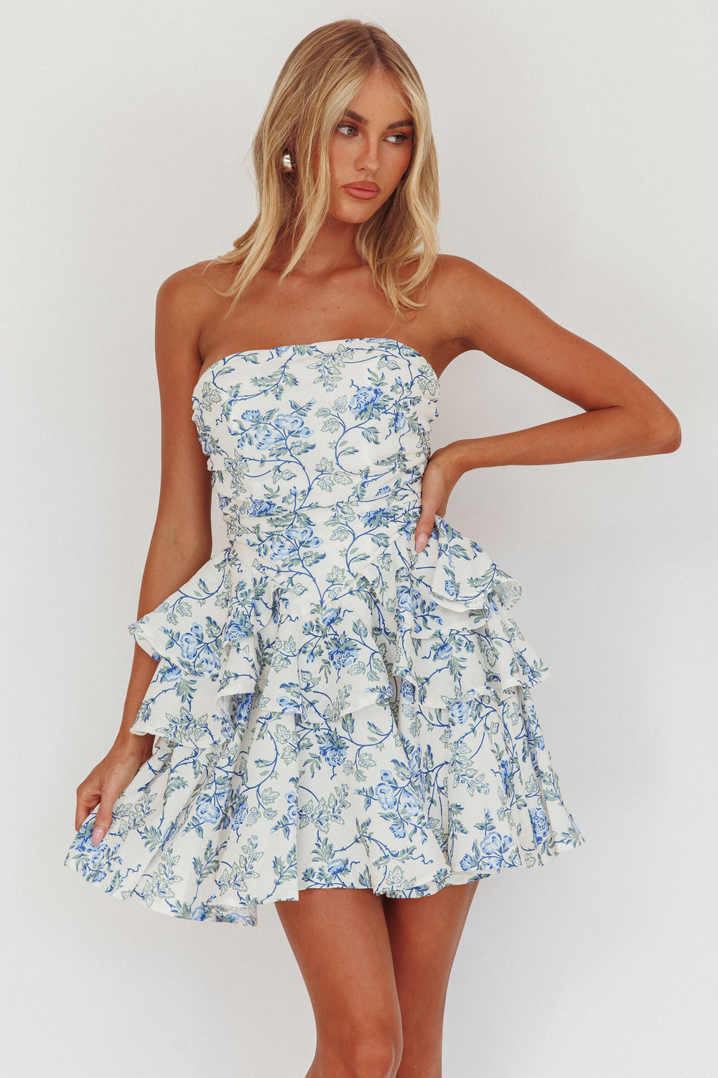 Like Me Tied Back Layered Mini Dress Floral Blue by Selfie Leslie Australia