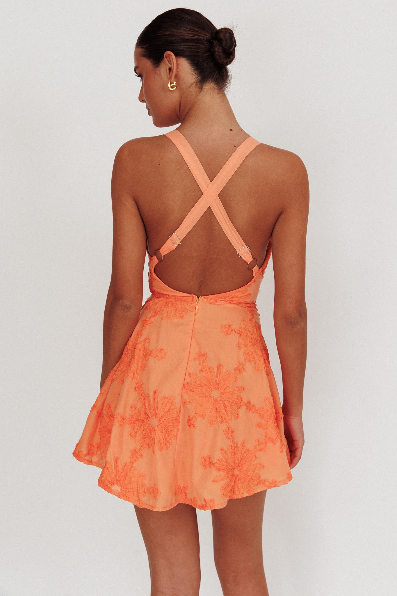 Lavalle Criss-Cross Floral Embellished Mini Dress Orange by Selfie Leslie Australia
