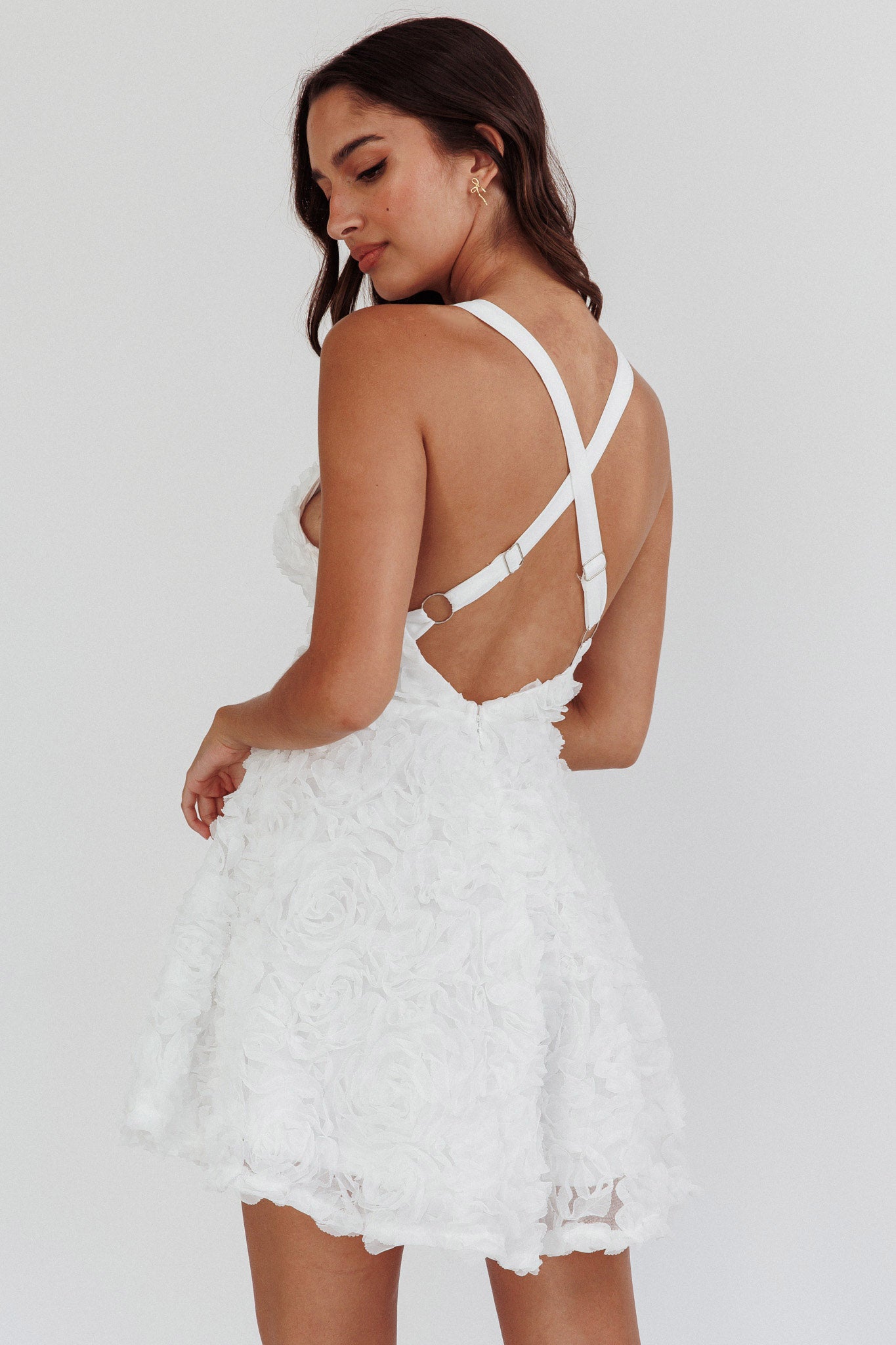 Lavalle Criss-Cross Embellished Mini Dress White by Selfie Leslie Australia