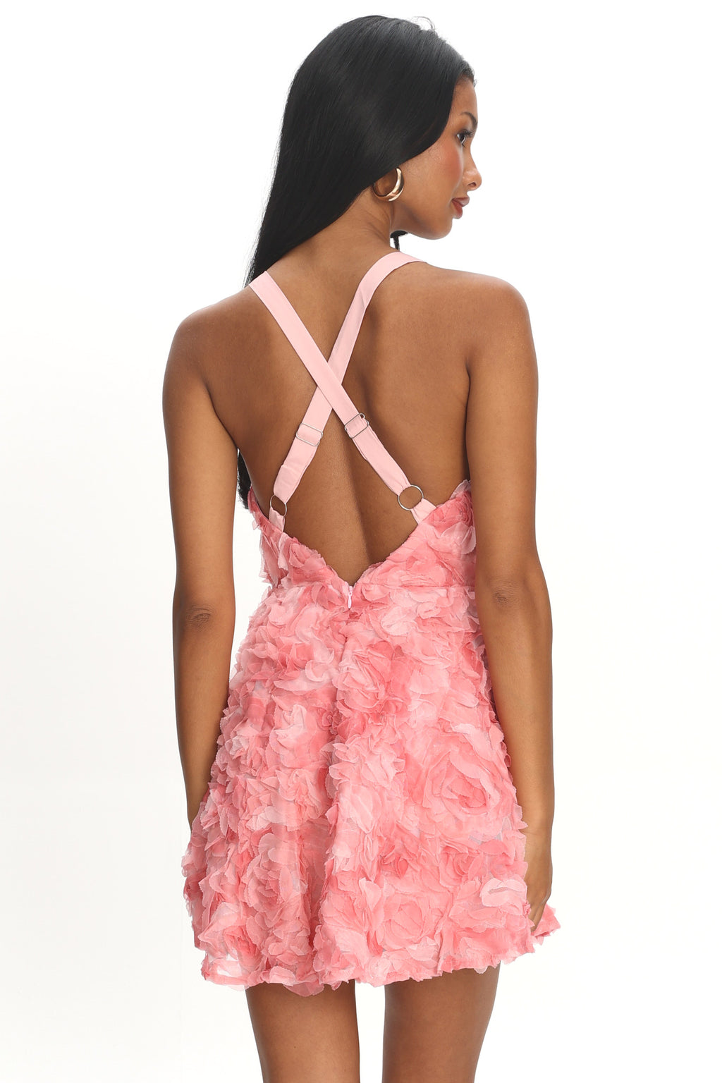 Lavalle Criss-Cross Embellished Mini Dress Pink by Selfie Leslie Australia