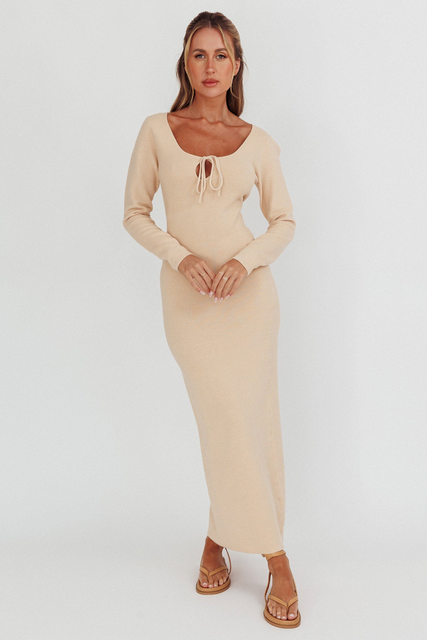 Merine Long Sleeve Knit Maxi Dress Sand by Selfie Leslie Australia