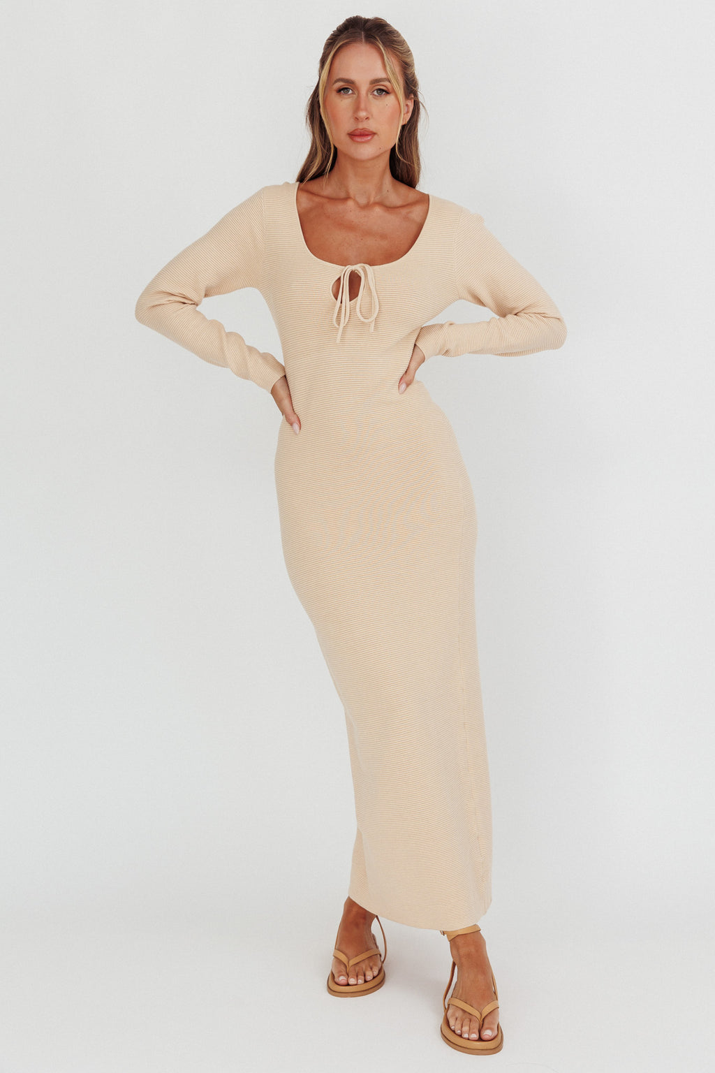 Merine Long Sleeve Knit Maxi Dress Sand by Selfie Leslie Australia