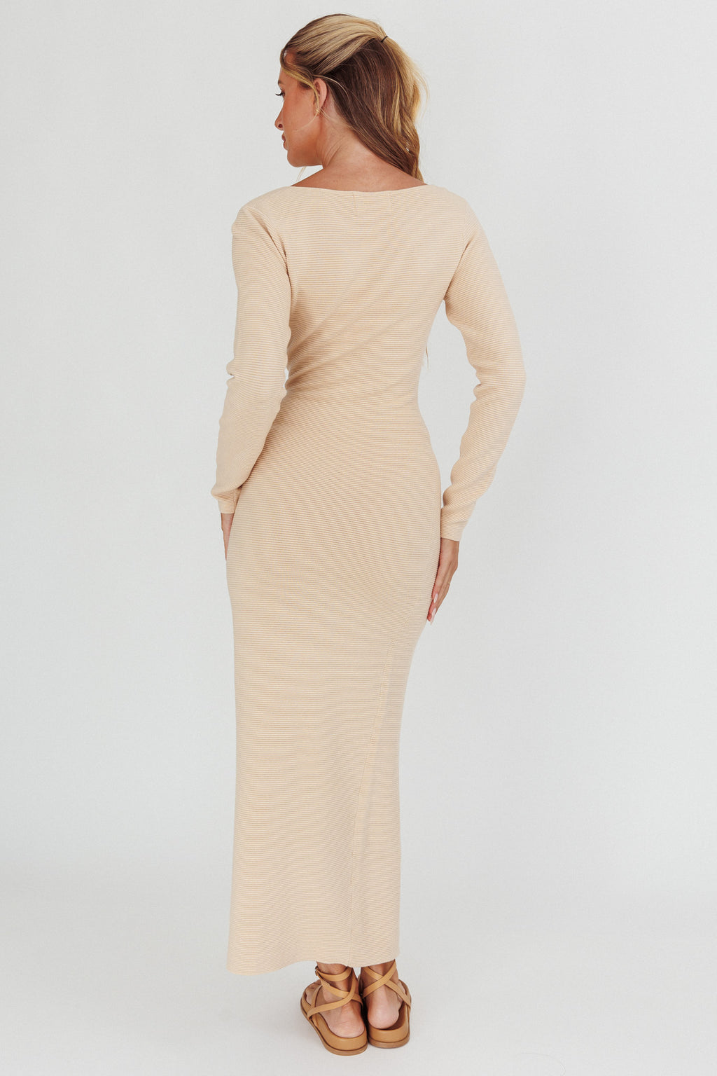 Merine Long Sleeve Knit Maxi Dress Sand by Selfie Leslie Australia