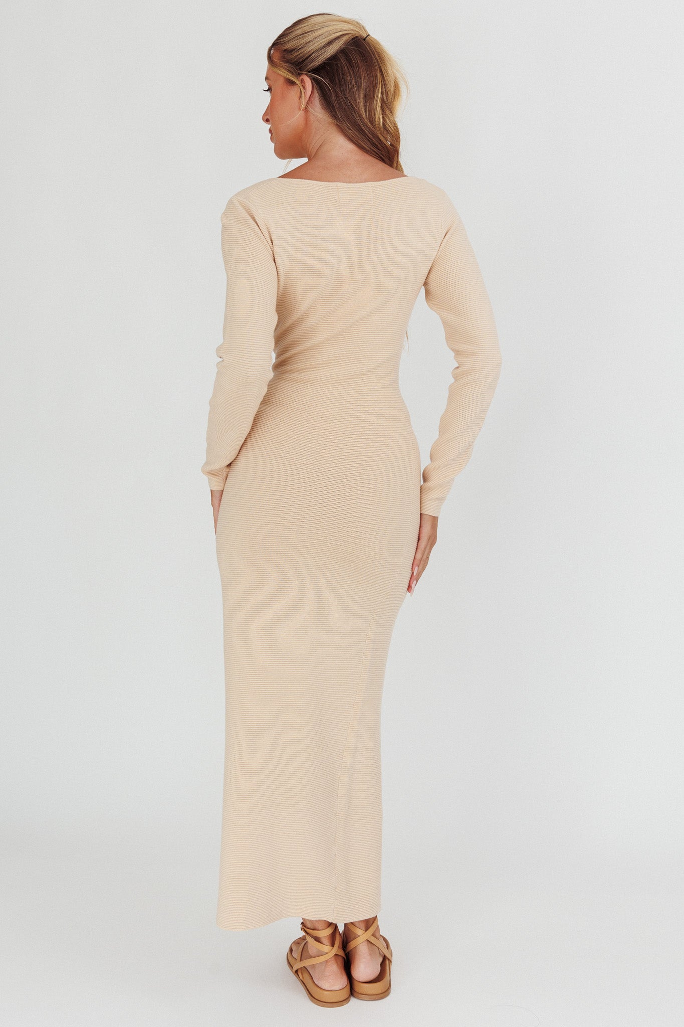 Merine Long Sleeve Knit Maxi Dress Sand by Selfie Leslie Australia