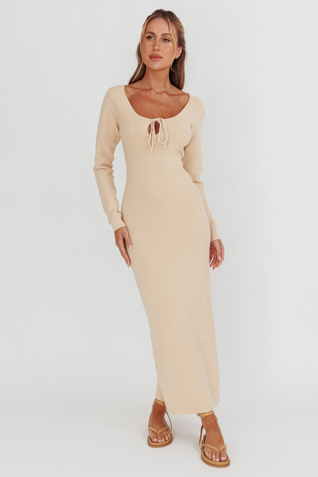 Merine Long Sleeve Knit Maxi Dress Sand by Selfie Leslie Australia