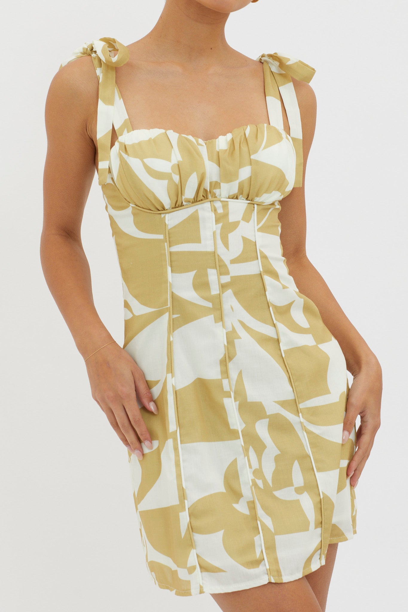 Harrison Tied Shoulder Mini Dress Print Yellow by Selfie Leslie Australia