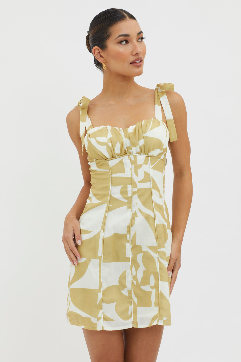 Harrison Tied Shoulder Mini Dress Print Yellow by Selfie Leslie Australia
