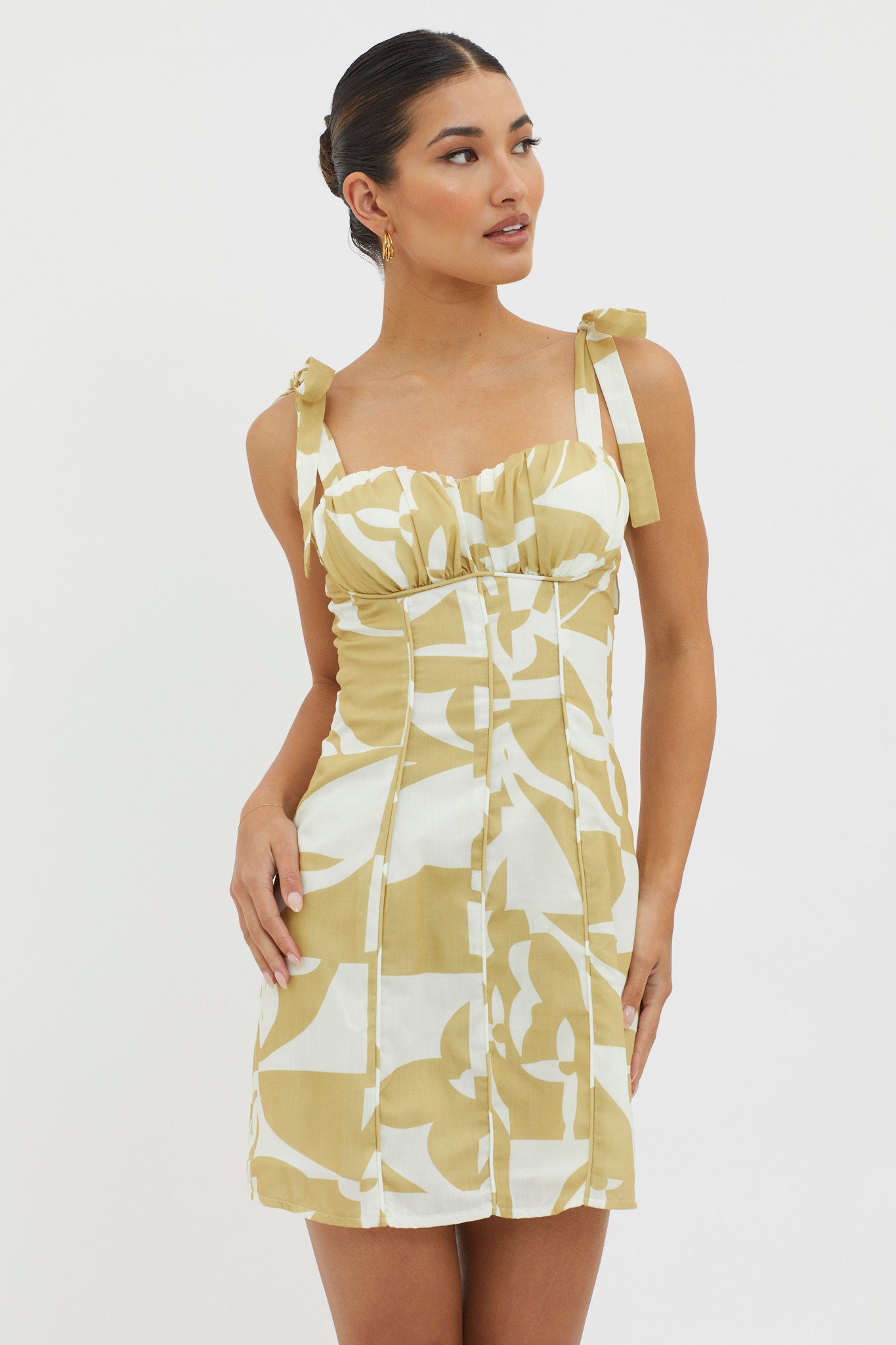Harrison Tied Shoulder Mini Dress Print Yellow by Selfie Leslie Australia