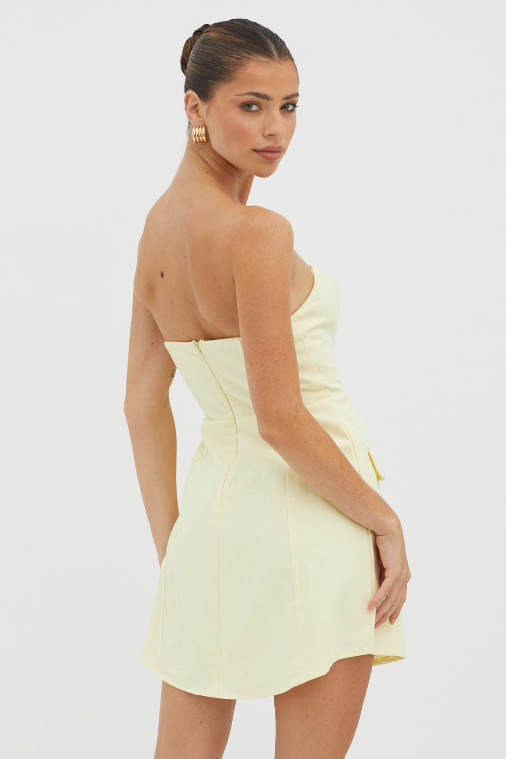 Justine Strapless Faux Pocket Mini Dress Butter by Selfie Leslie Australia