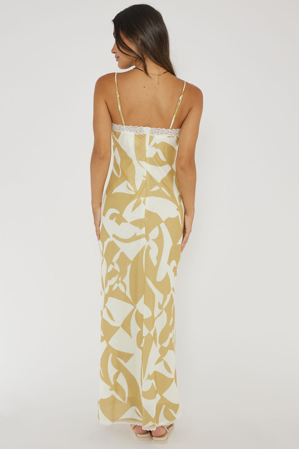 Cali Sunset Lace Trim Maxi Dress Print Yellow by Selfie Leslie Australia