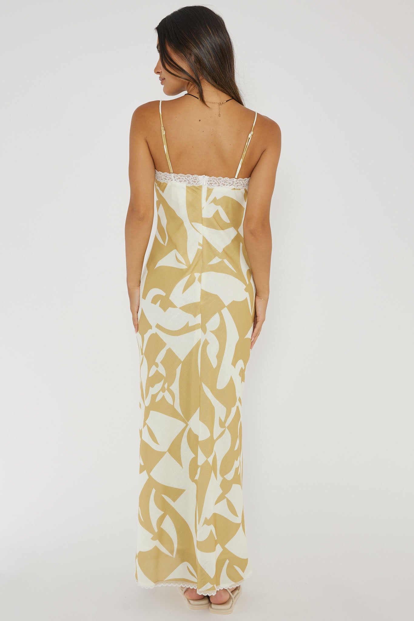 Cali Sunset Lace Trim Maxi Dress Print Yellow by Selfie Leslie Australia