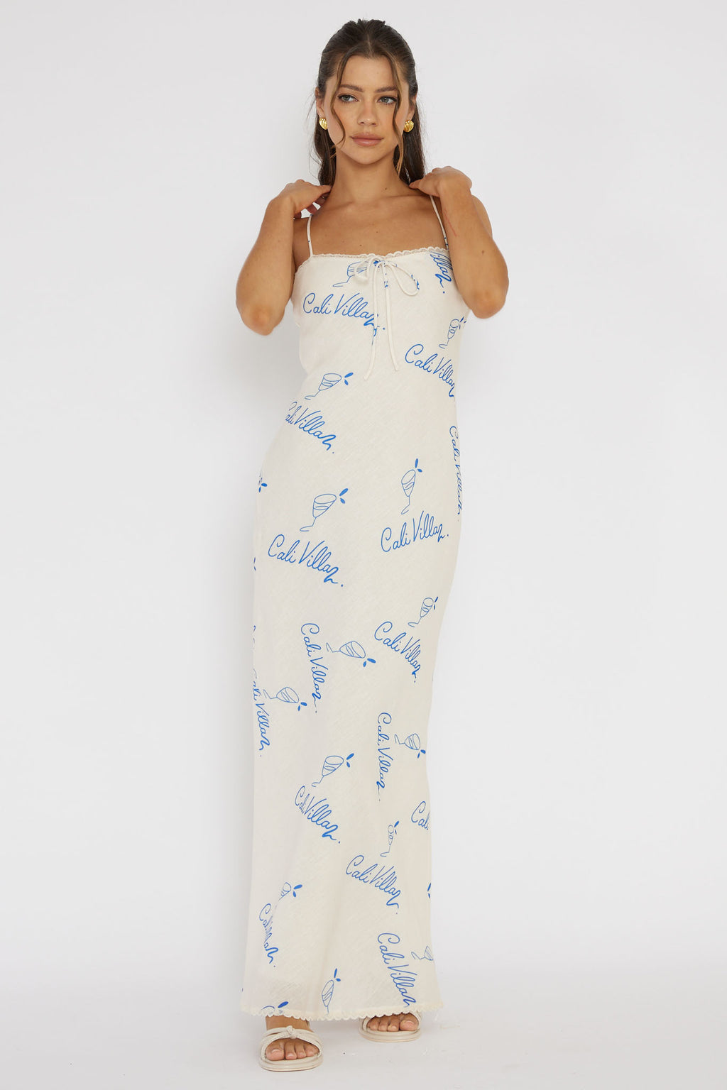 Cali Sunset Lace Trim Maxi Dress Print Blue by Selfie Leslie Australia