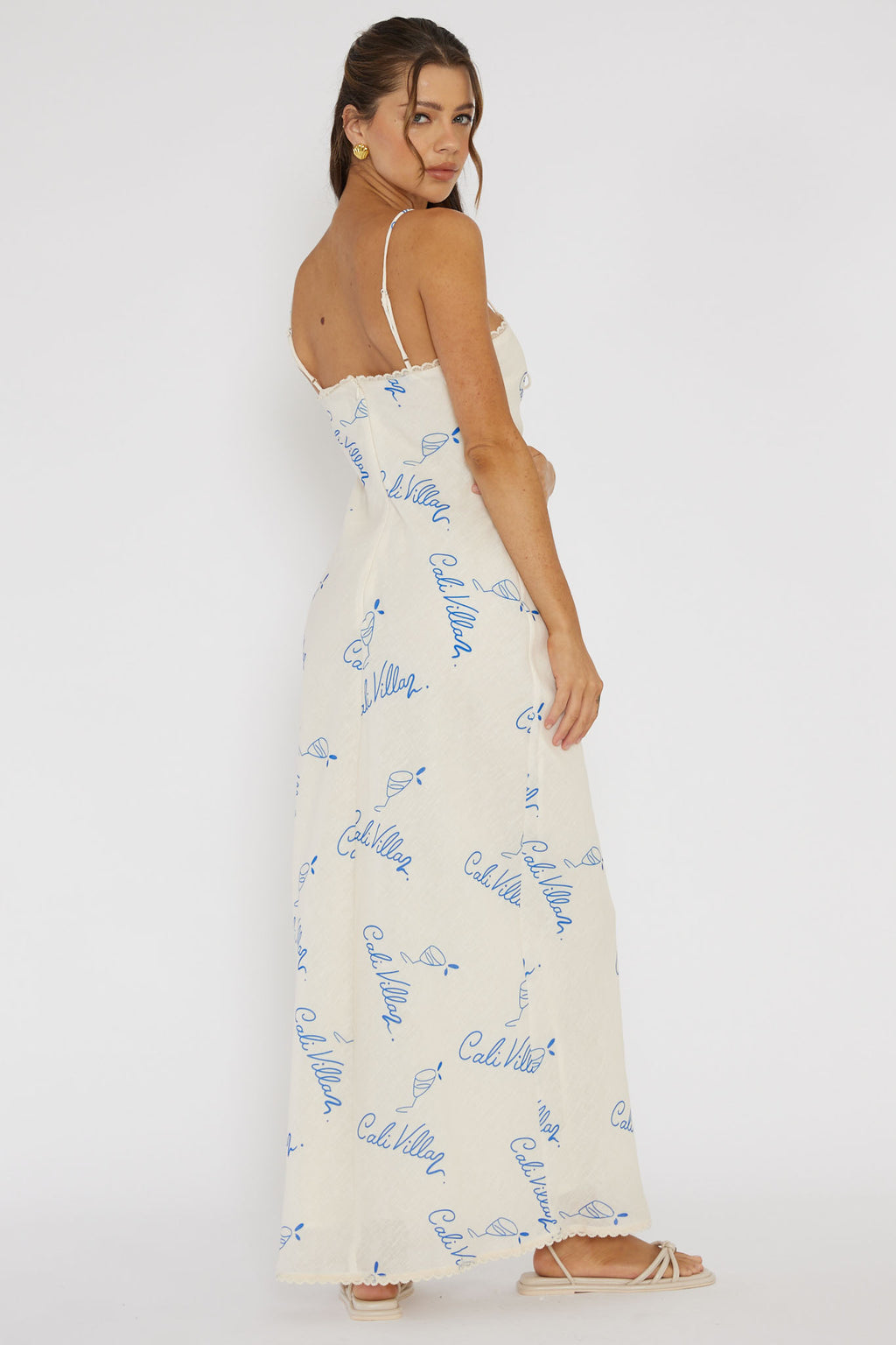 Cali Sunset Lace Trim Maxi Dress Print Blue by Selfie Leslie Australia