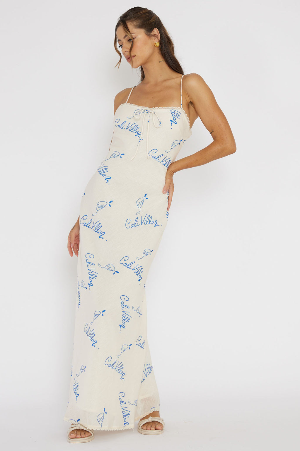 Cali Sunset Lace Trim Maxi Dress Print Blue by Selfie Leslie Australia