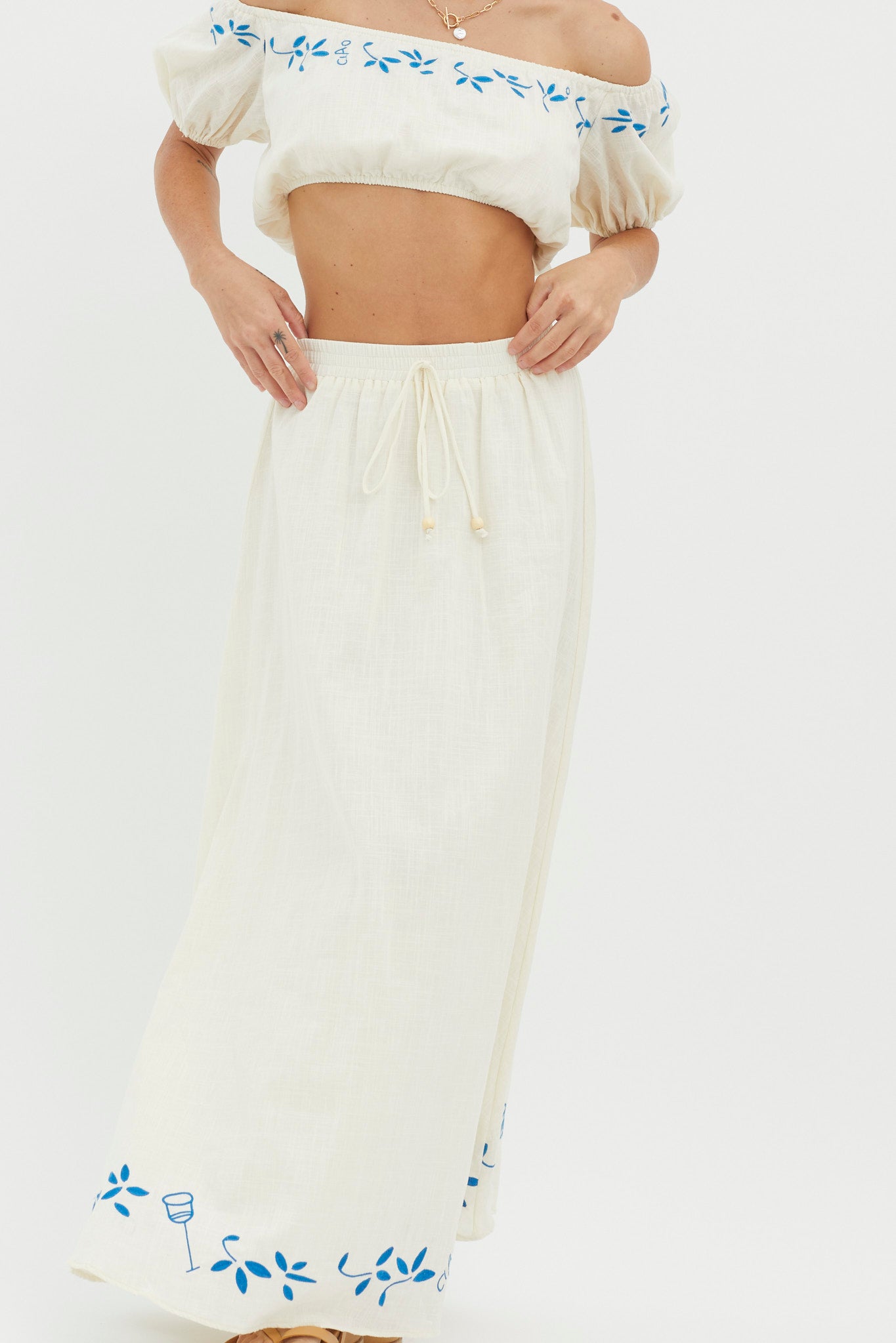 Ritual Embroidered Hem Midi Skirt Beige by Selfie Leslie Australia