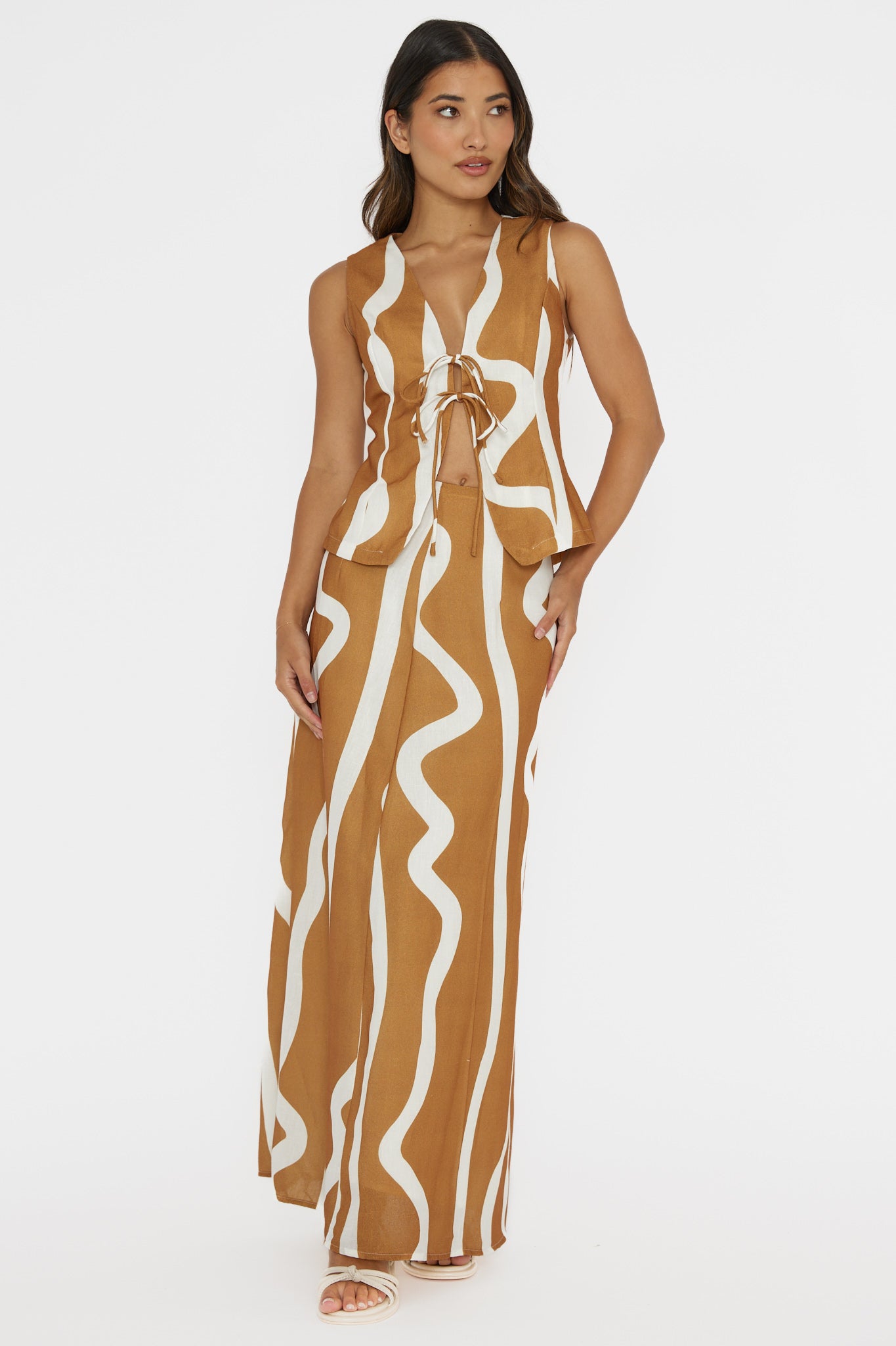 Meet Me There Maxi Skirt Abstract Tan by Selfie Leslie Australia
