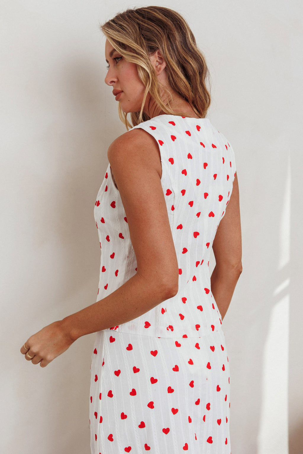 Meet Me There Tied Vest Top Hearts White by Selfie Leslie Australia